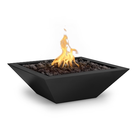 The Outdoor Plus 24 Square Maya Fire Bowl, Powder Coated Metal, Black, Match Lit with Flame Sense, Liquid Propane OPT-24SQPCFOFSML-BLK-LP
